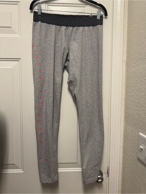 Under Armour Gray Leggings with Pink Vertical Logo 0135